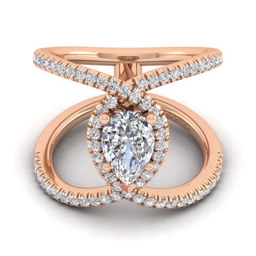 14K Rose Gold Pear Shape Halo Diamond Engagement Ring
