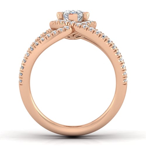 14K Rose Gold Pear Shape Halo Diamond Engagement Ring