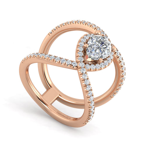 14K Rose Gold Pear Shape Halo Diamond Engagement Ring