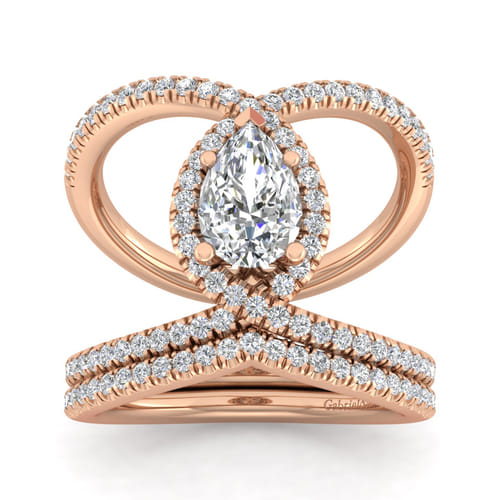 14K Rose Gold Pear Shape Halo Diamond Engagement Ring