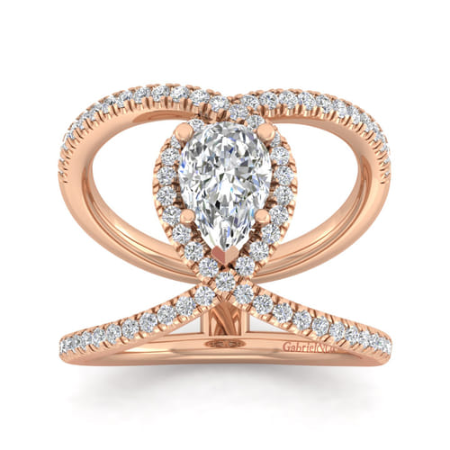 14K Rose Gold Pear Shape Halo Diamond Engagement Ring