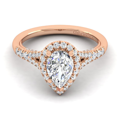 14K Rose Gold Pear Shape Halo Diamond Engagement Ring