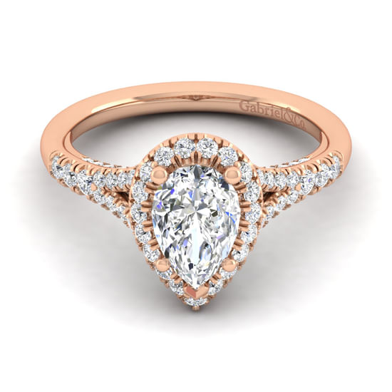 Gabriel - 14K Rose Gold Pear Shape Halo Diamond Engagement Ring