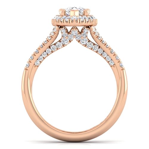 14K Rose Gold Pear Shape Halo Diamond Engagement Ring