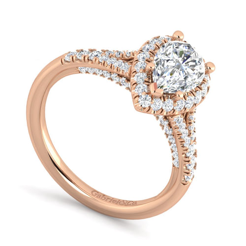 14K Rose Gold Pear Shape Halo Diamond Engagement Ring