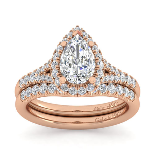 14K Rose Gold Pear Shape Halo Diamond Engagement Ring