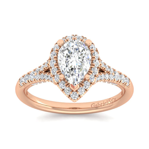 14K Rose Gold Pear Shape Halo Diamond Engagement Ring