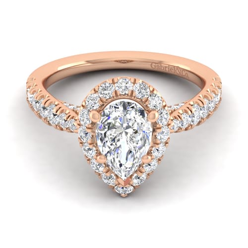 14K Rose Gold Pear Shape Halo Diamond Engagement Ring