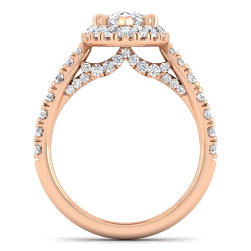14K Rose Gold Pear Shape Halo Diamond Engagement Ring