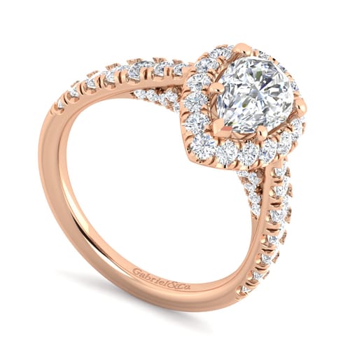 14K Rose Gold Pear Shape Halo Diamond Engagement Ring