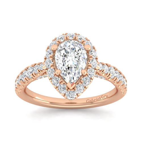 14K Rose Gold Pear Shape Halo Diamond Engagement Ring