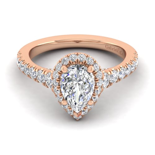 14K Rose Gold Pear Shape Halo Diamond Engagement Ring
