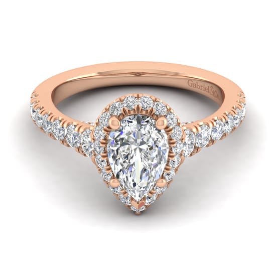 Gabriel - 14K Rose Gold Pear Shape Halo Diamond Engagement Ring
