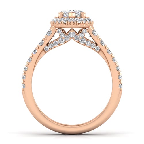 14K Rose Gold Pear Shape Halo Diamond Engagement Ring