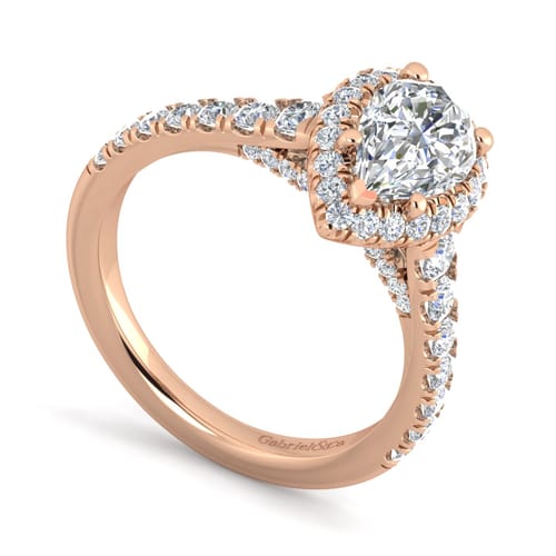 14K Rose Gold Pear Shape Halo Diamond Engagement Ring