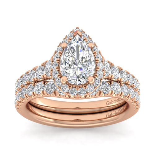 14K Rose Gold Pear Shape Halo Diamond Engagement Ring
