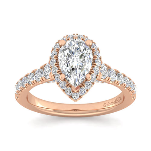 14K Rose Gold Pear Shape Halo Diamond Engagement Ring