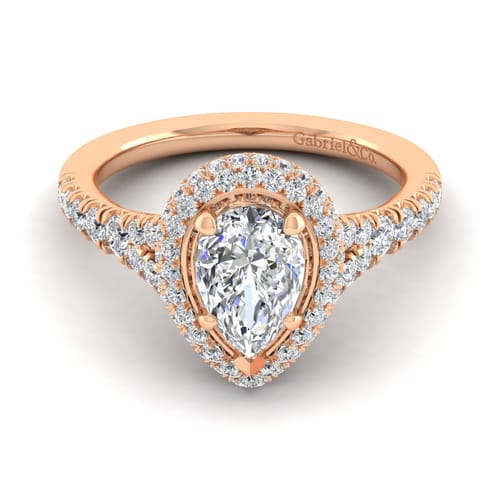 14K Rose Gold Pear Shape Halo Diamond Engagement Ring