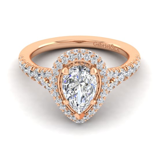 Gabriel - 14K Rose Gold Pear Shape Halo Diamond Engagement Ring