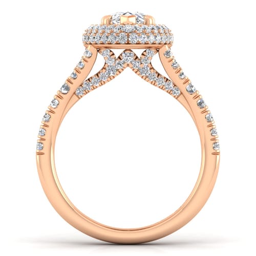 14K Rose Gold Pear Shape Halo Diamond Engagement Ring