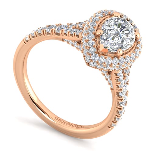 14K Rose Gold Pear Shape Halo Diamond Engagement Ring