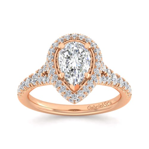14K Rose Gold Pear Shape Halo Diamond Engagement Ring