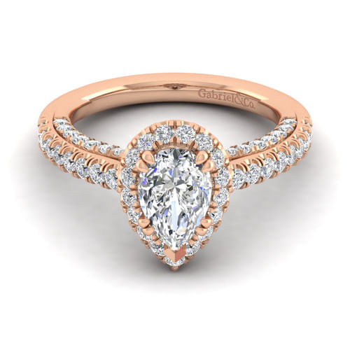 14K Rose Gold Pear Shape Halo Diamond Engagement Ring