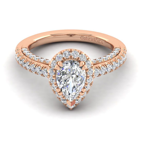 Gabriel - 14K Rose Gold Pear Shape Halo Diamond Engagement Ring