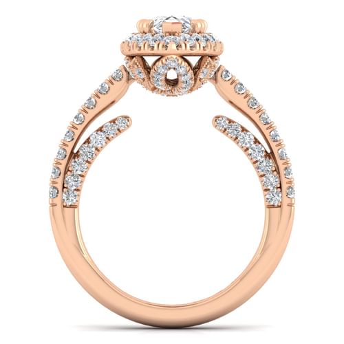 14K Rose Gold Pear Shape Halo Diamond Engagement Ring