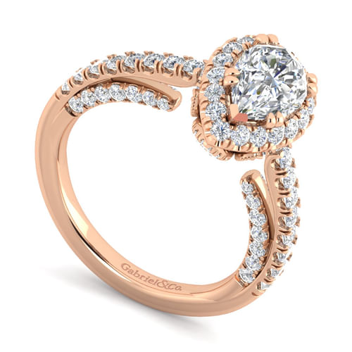 14K Rose Gold Pear Shape Halo Diamond Engagement Ring