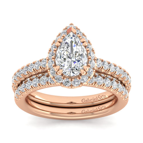 14K Rose Gold Pear Shape Halo Diamond Engagement Ring