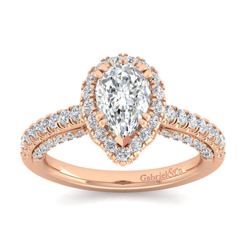 14K Rose Gold Pear Shape Halo Diamond Engagement Ring