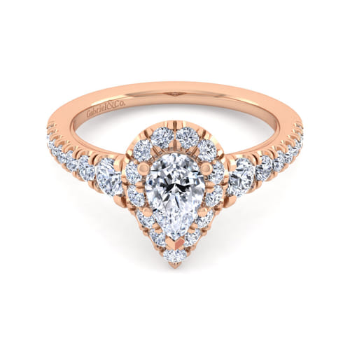 14K Rose Gold Pear Shape Halo Diamond Engagement Ring