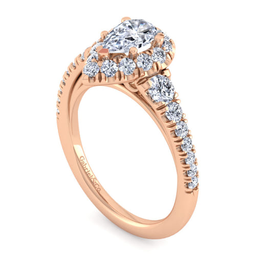 14K Rose Gold Pear Shape Halo Diamond Engagement Ring