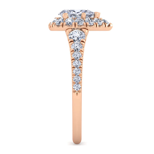 14K Rose Gold Pear Shape Halo Diamond Engagement Ring