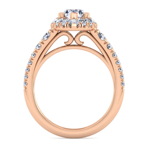 14K Rose Gold Pear Shape Halo Diamond Engagement Ring