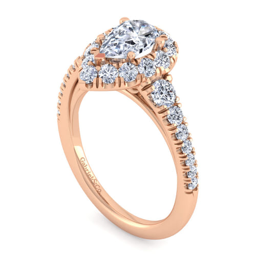 14K Rose Gold Pear Shape Halo Diamond Engagement Ring
