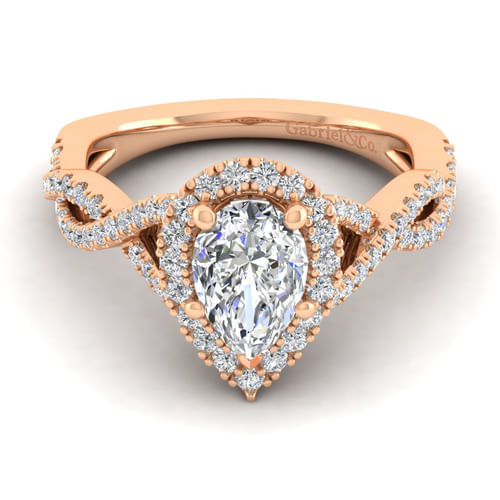 14K Rose Gold Pear Shape Halo Diamond Engagement Ring