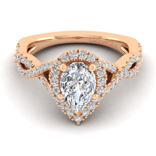 Gabriel - 14K Rose Gold Pear Shape Halo Diamond Engagement Ring