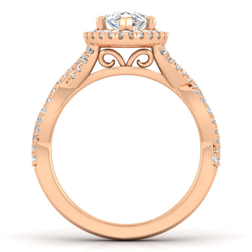 14K Rose Gold Pear Shape Halo Diamond Engagement Ring