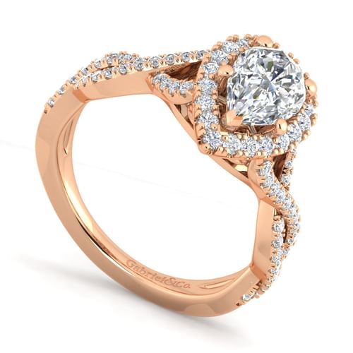 14K Rose Gold Pear Shape Halo Diamond Engagement Ring