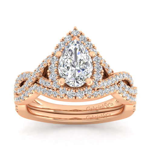 14K Rose Gold Pear Shape Halo Diamond Engagement Ring