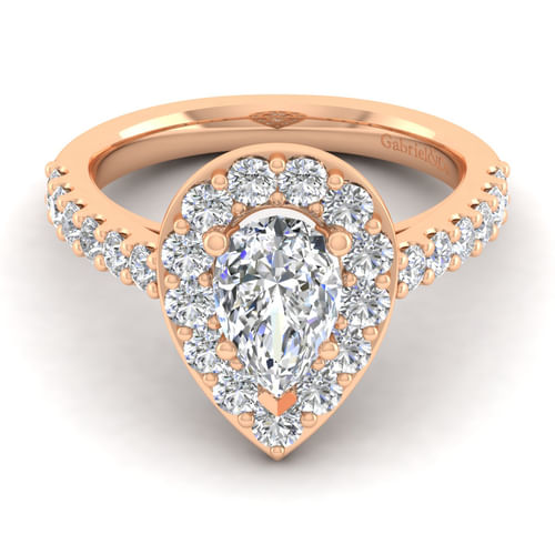14K Rose Gold Pear Shape Halo Diamond Engagement Ring