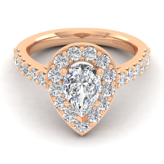 Gabriel - 14K Rose Gold Pear Shape Halo Diamond Engagement Ring
