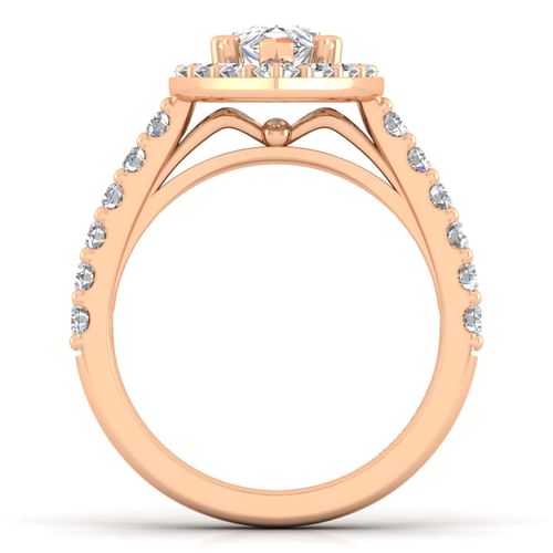 14K Rose Gold Pear Shape Halo Diamond Engagement Ring