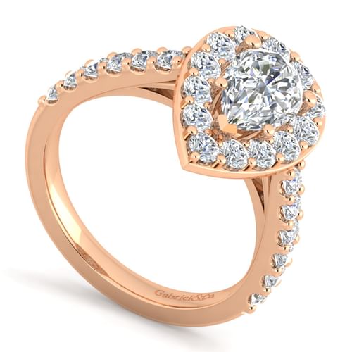 14K Rose Gold Pear Shape Halo Diamond Engagement Ring