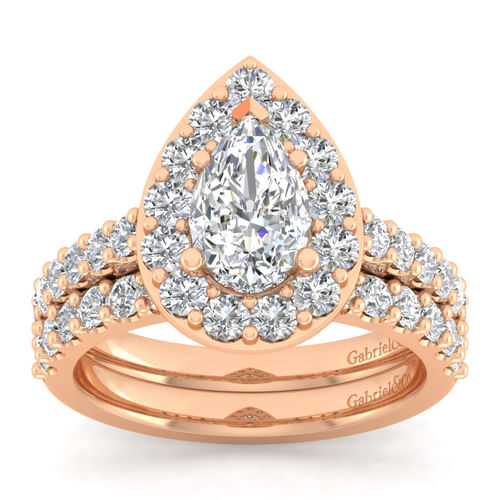 14K Rose Gold Pear Shape Halo Diamond Engagement Ring