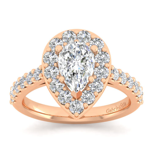 14K Rose Gold Pear Shape Halo Diamond Engagement Ring