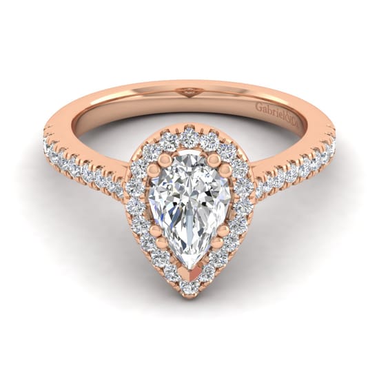 Gabriel - 14K Rose Gold Pear Shape Halo Diamond Engagement Ring