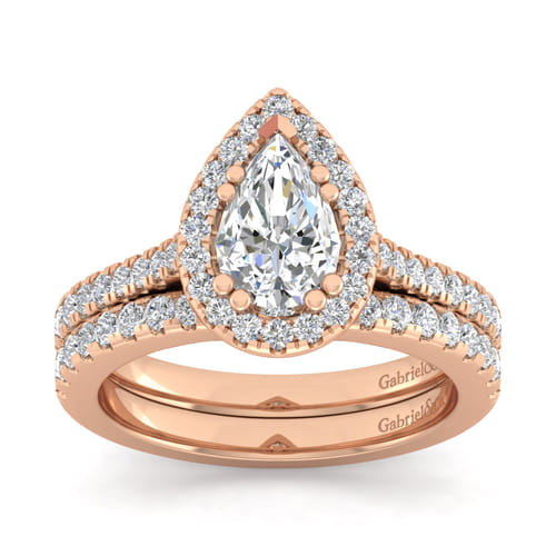 14K Rose Gold Pear Shape Halo Diamond Engagement Ring 14K Rose Gold Pear Shape Halo Diamond Engagement Ring